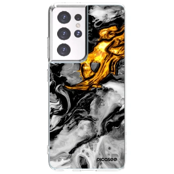 Picasee διαφανής θήκη σιλικόνης Samsung Galaxy S21 Ultra 5G G998B - Black Gold 2