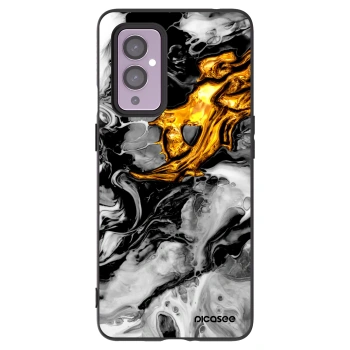 Picasee Μαύρη θήκη σιλικόνης για OnePlus 9 - Black Gold 2