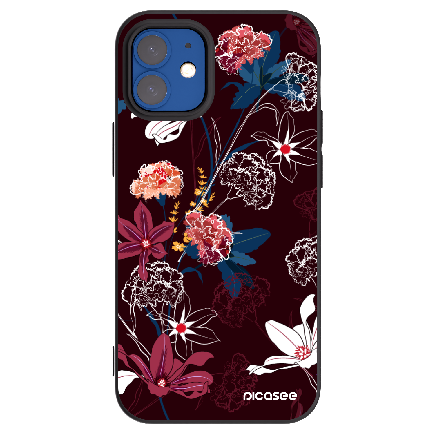 Picasee Μαύρη θήκη σιλικόνης για Apple iPhone 12 mini - Dark Meadow