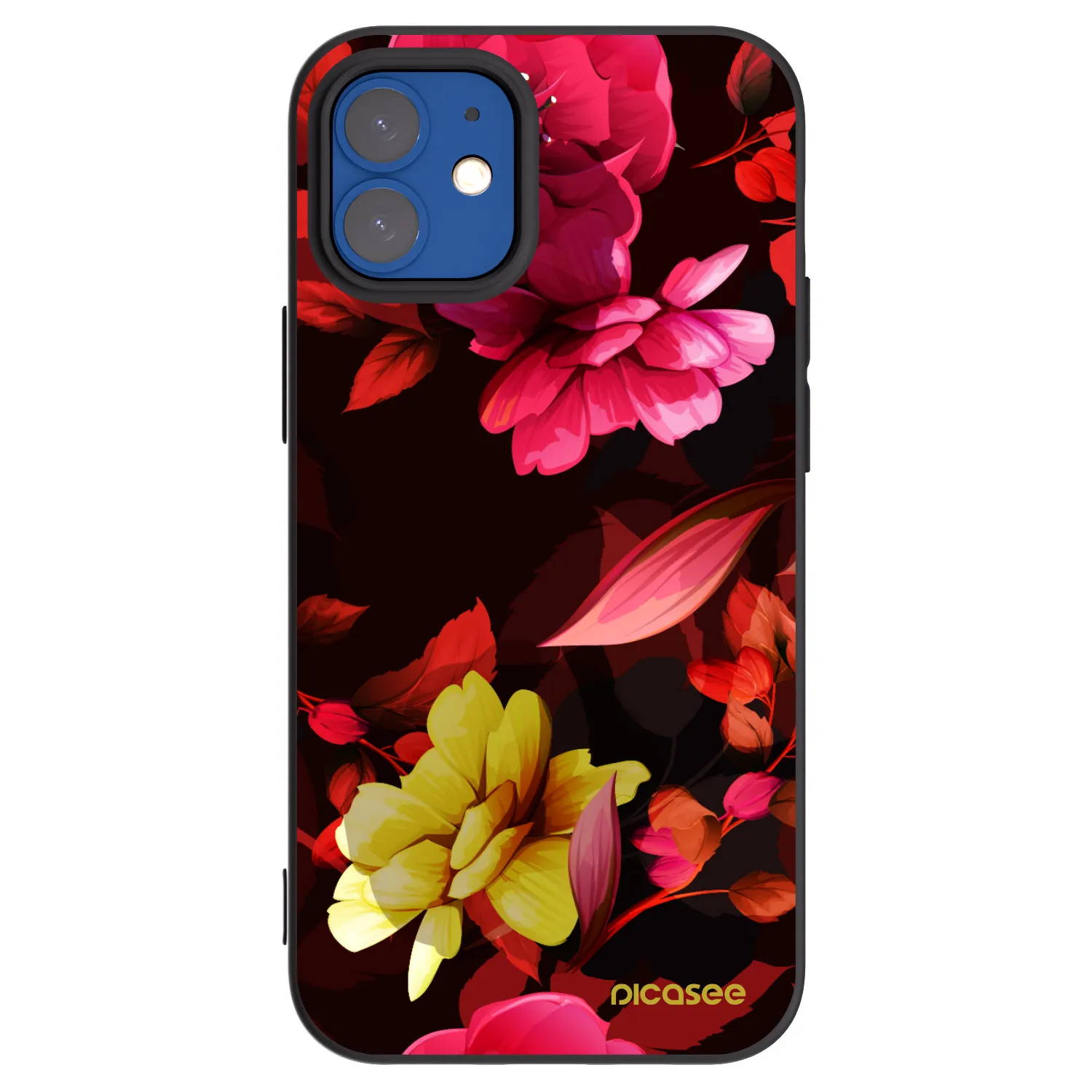 Picasee Μαύρη θήκη σιλικόνης για Apple iPhone 12 mini - Dark Peonny