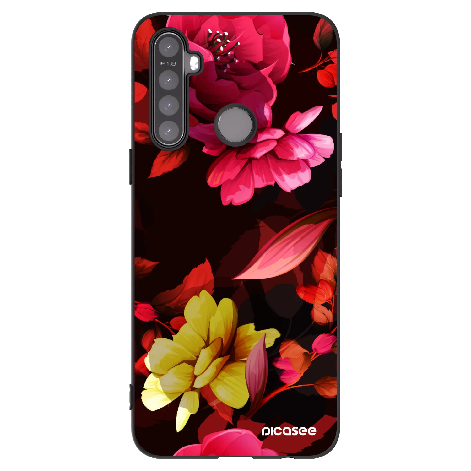 Picasee Μαύρη θήκη σιλικόνης για Realme 5 - Dark Peonny