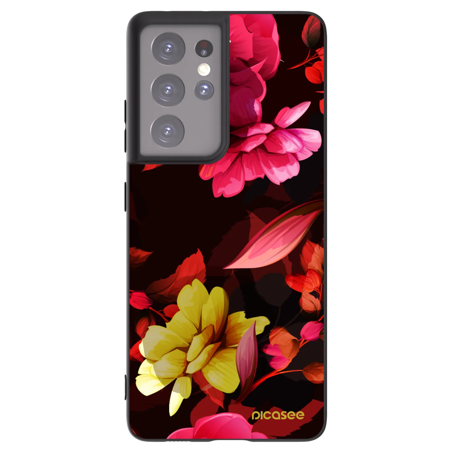 Picasee Μαύρη θήκη σιλικόνης για Samsung Galaxy S21 Ultra 5G G998B - Dark Peonny