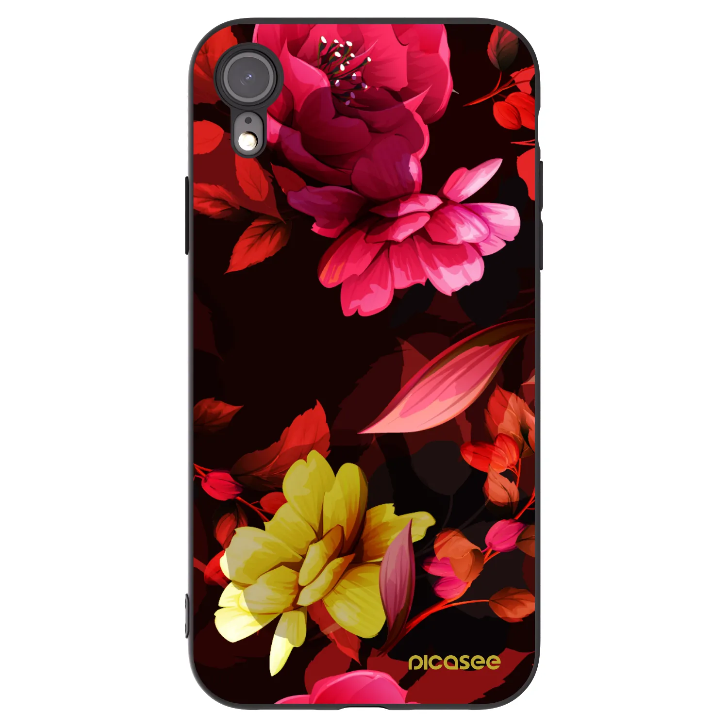 Picasee Μαύρη θήκη σιλικόνης για Apple iPhone XR - Dark Peonny