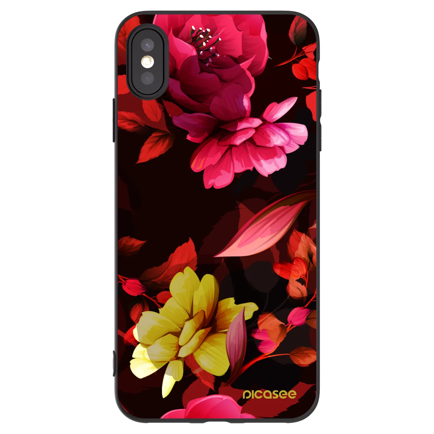 Picasee Μαύρη θήκη σιλικόνης για Apple iPhone XS Max - Dark Peonny