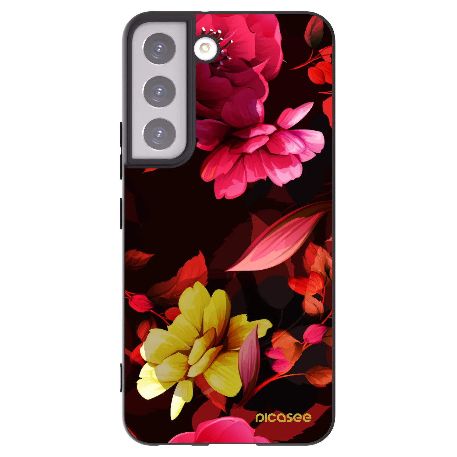 Picasee Μαύρη θήκη σιλικόνης για Samsung Galaxy S22 5G - Dark Peonny