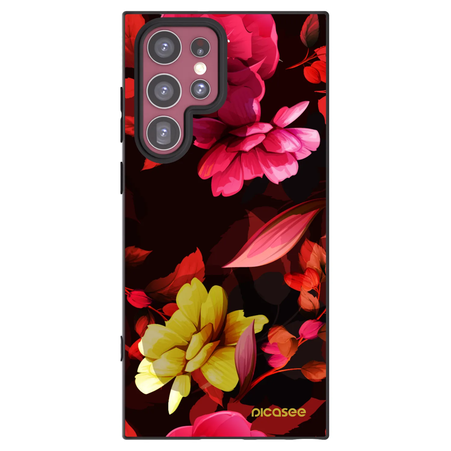 Picasee Μαύρη θήκη σιλικόνης για Samsung Galaxy S22 Ultra 5G - Dark Peonny