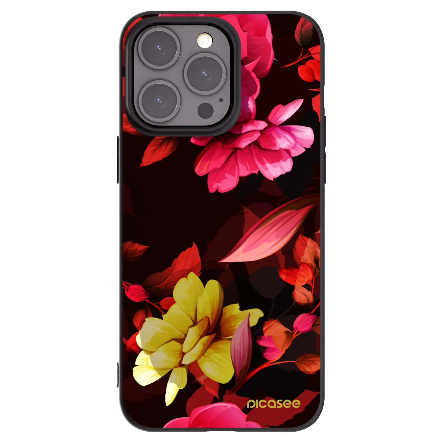 Picasee Μαύρη θήκη σιλικόνης για Apple iPhone 15 Pro Max - Dark Peonny