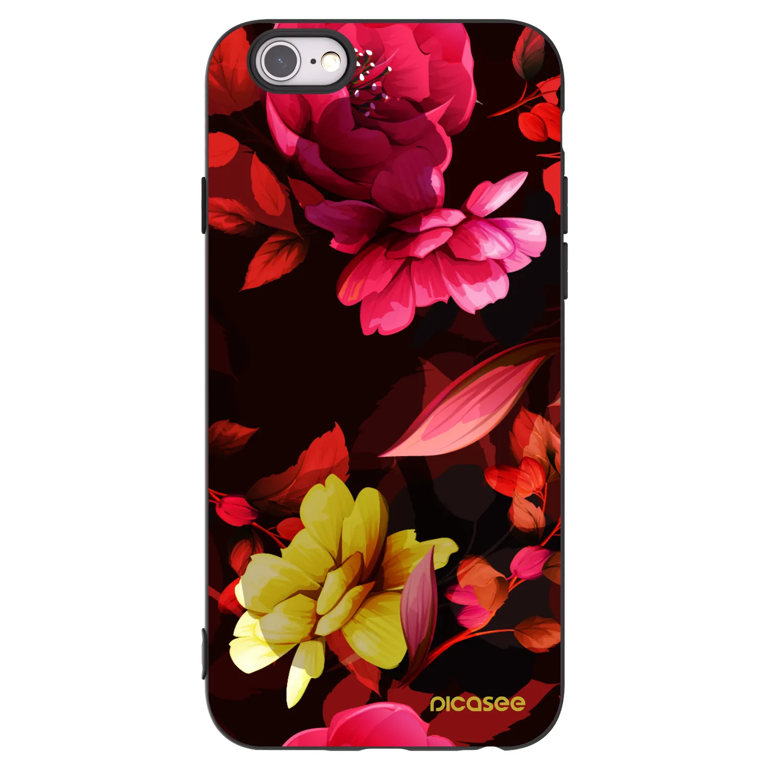 Picasee Μαύρη θήκη σιλικόνης για Apple iPhone 6/6S - Dark Peonny