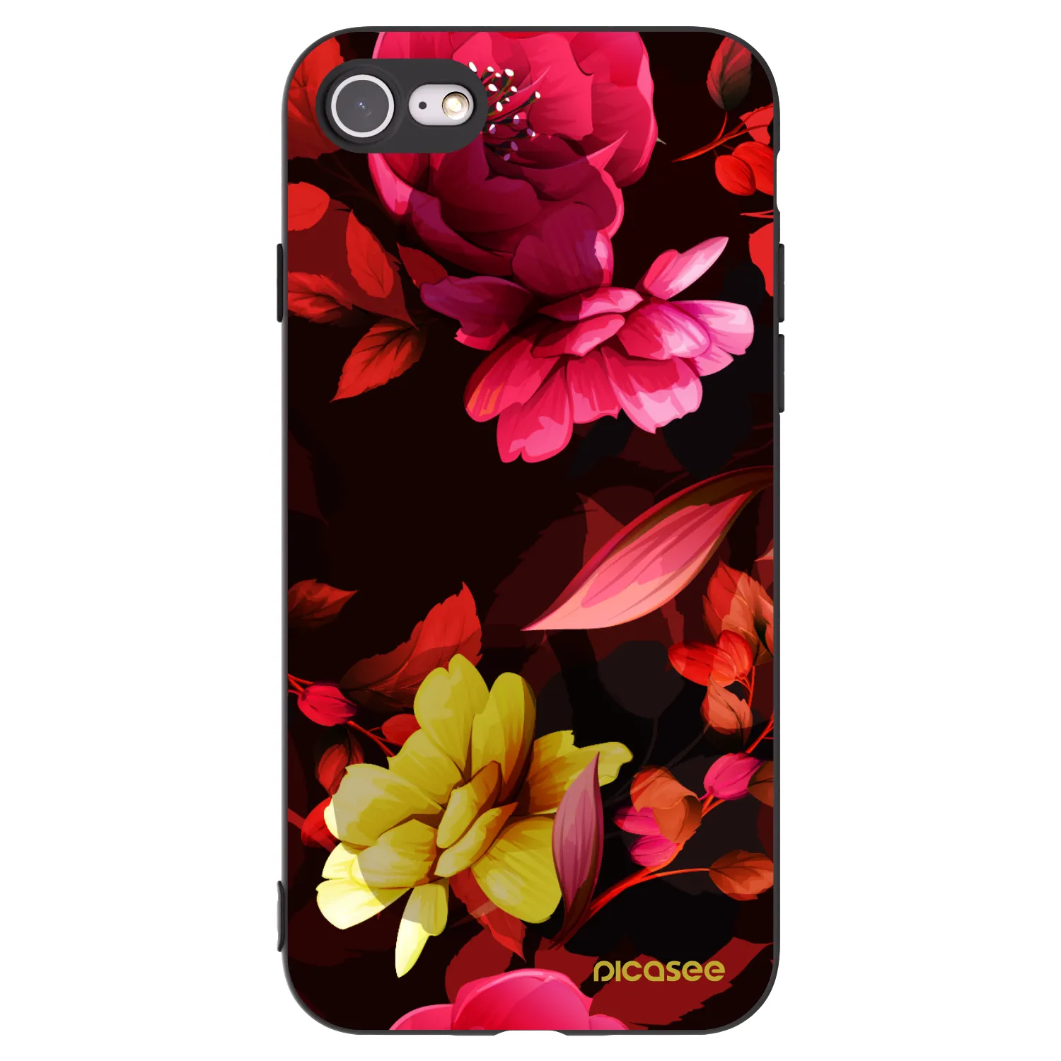 Picasee Μαύρη θήκη σιλικόνης για Apple iPhone 7 - Dark Peonny