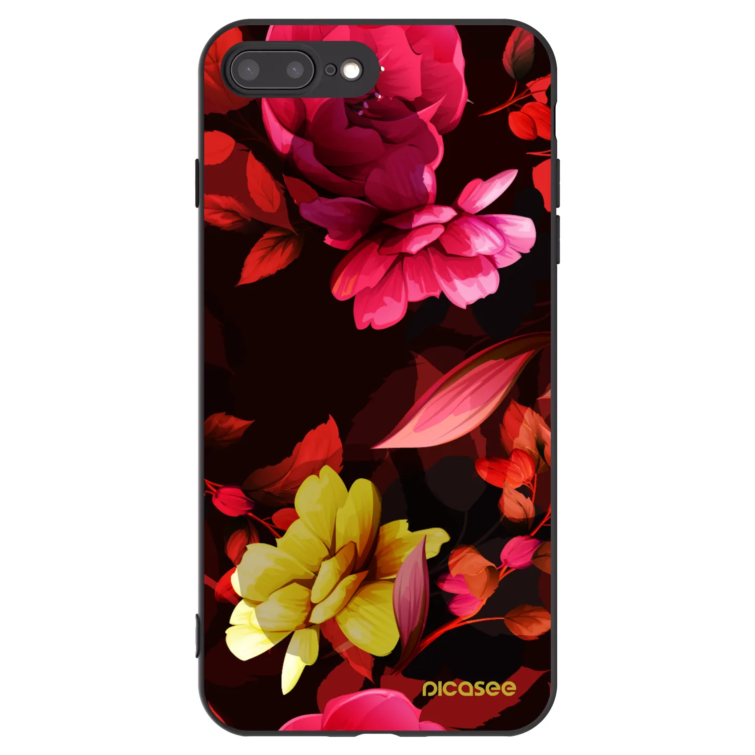 Picasee Μαύρη θήκη σιλικόνης για Apple iPhone 7 Plus - Dark Peonny