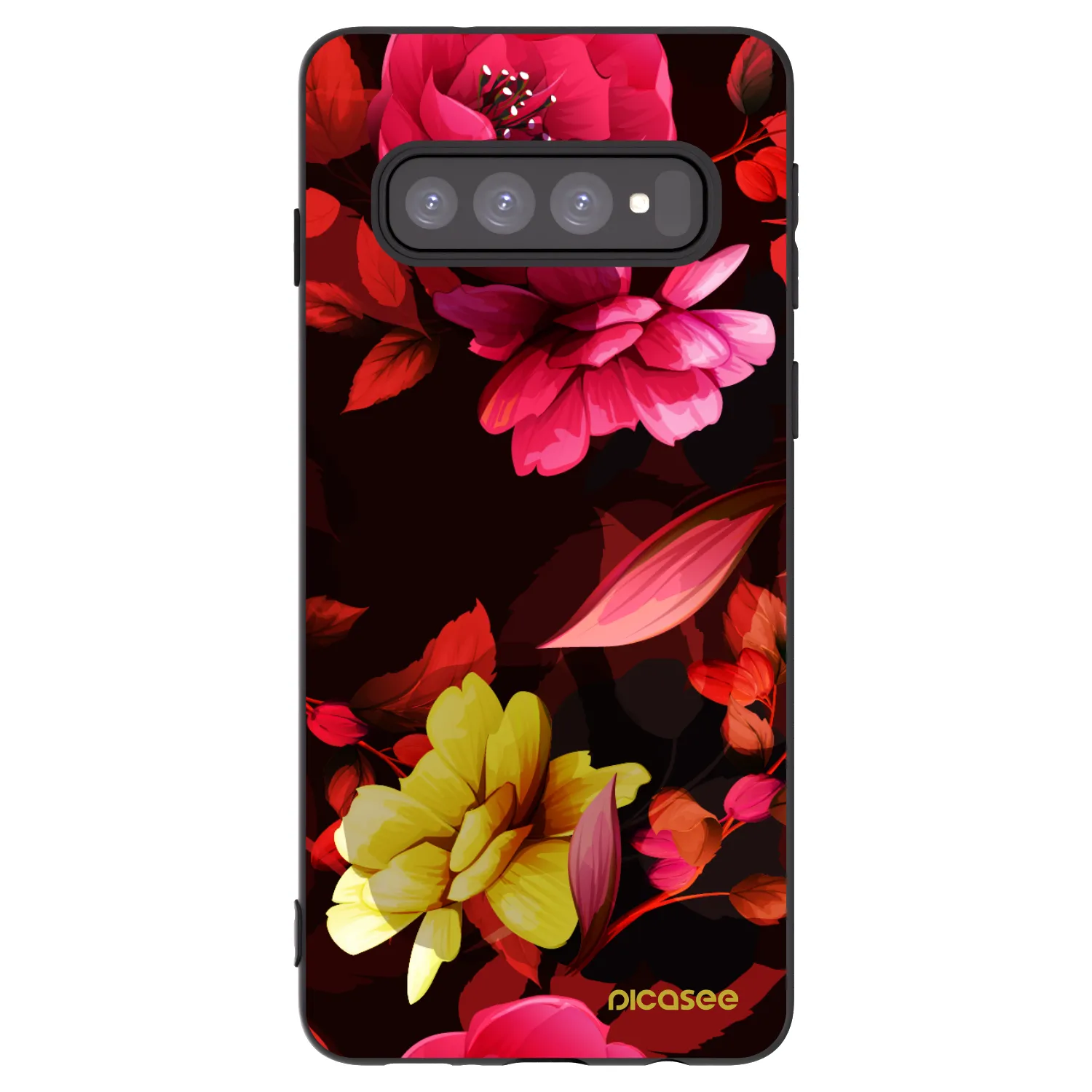 Picasee Μαύρη θήκη σιλικόνης για Samsung Galaxy S10 G973 - Dark Peonny