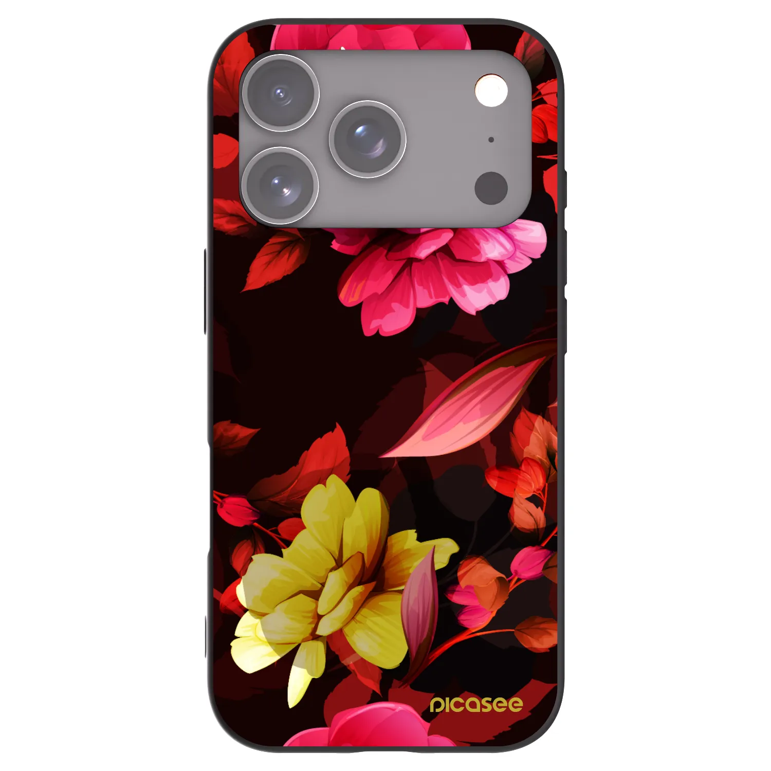 Picasee Μαύρη θήκη σιλικόνης για Apple iPhone 17 Pro - Dark Peonny