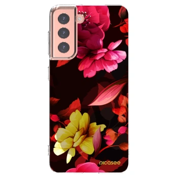 Picasee διαφανής θήκη σιλικόνης Samsung Galaxy S21 5G G991B - Dark Peonny