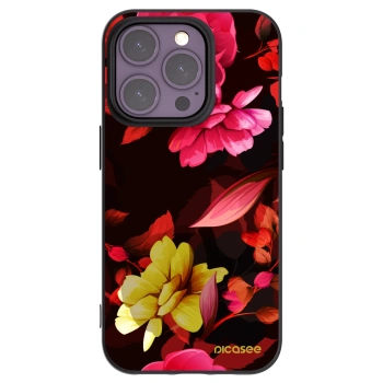 Picasee Μαύρη θήκη σιλικόνης για Apple iPhone 14 Pro - Dark Peonny