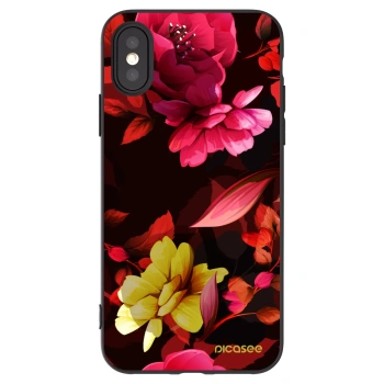 Picasee Μαύρη θήκη σιλικόνης για Apple iPhone X/XS - Dark Peonny