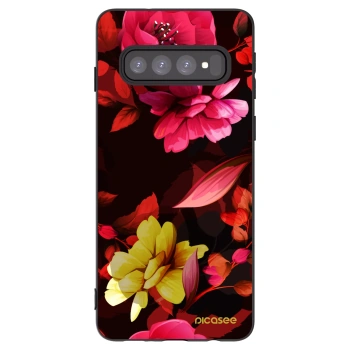 Picasee Μαύρη θήκη σιλικόνης για Samsung Galaxy S10 G973 - Dark Peonny