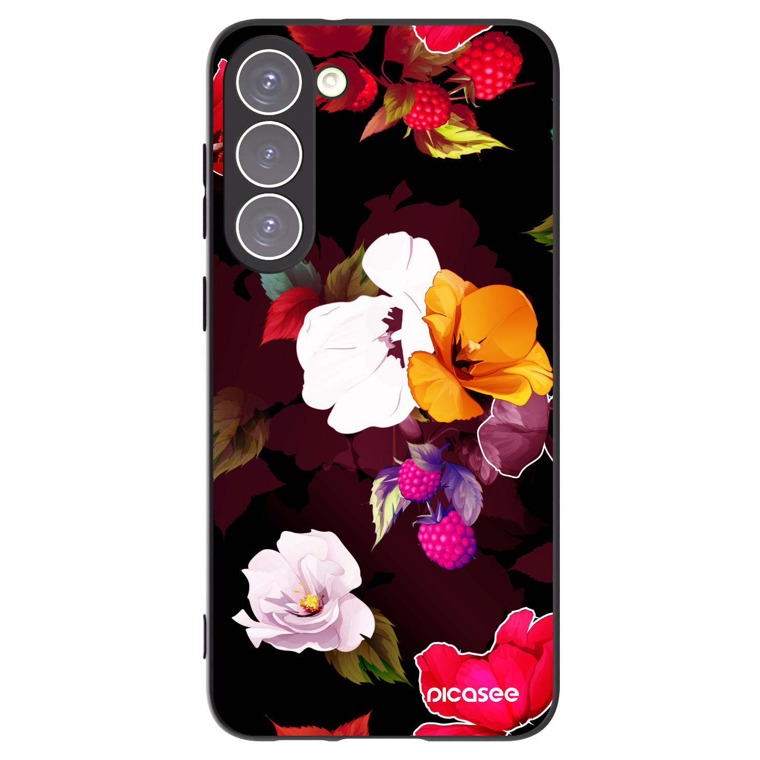 Picasee Μαύρη θήκη σιλικόνης για Samsung Galaxy S23+ 5G - Flowers and Berries