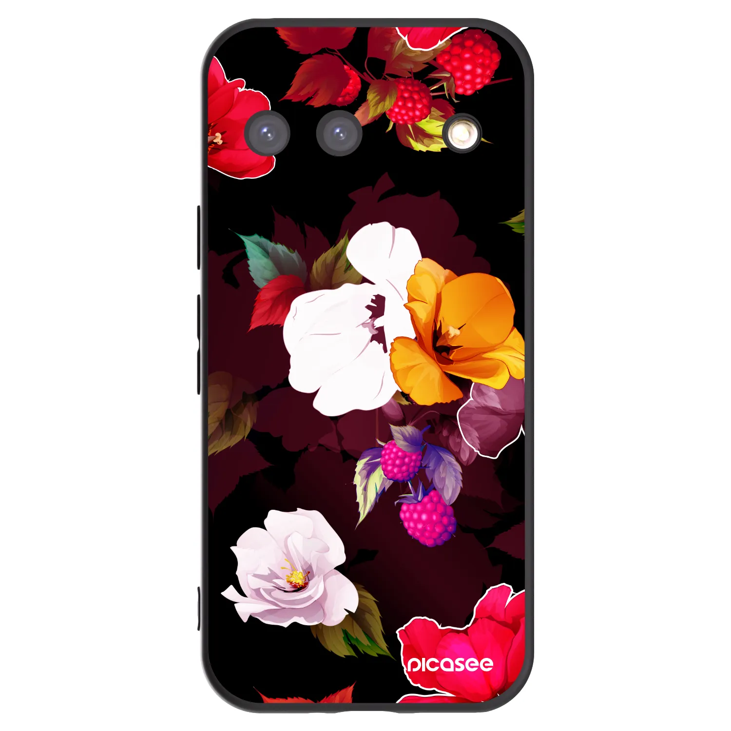 Picasee Μαύρη θήκη σιλικόνης για Google Pixel 9 - Flowers and Berries