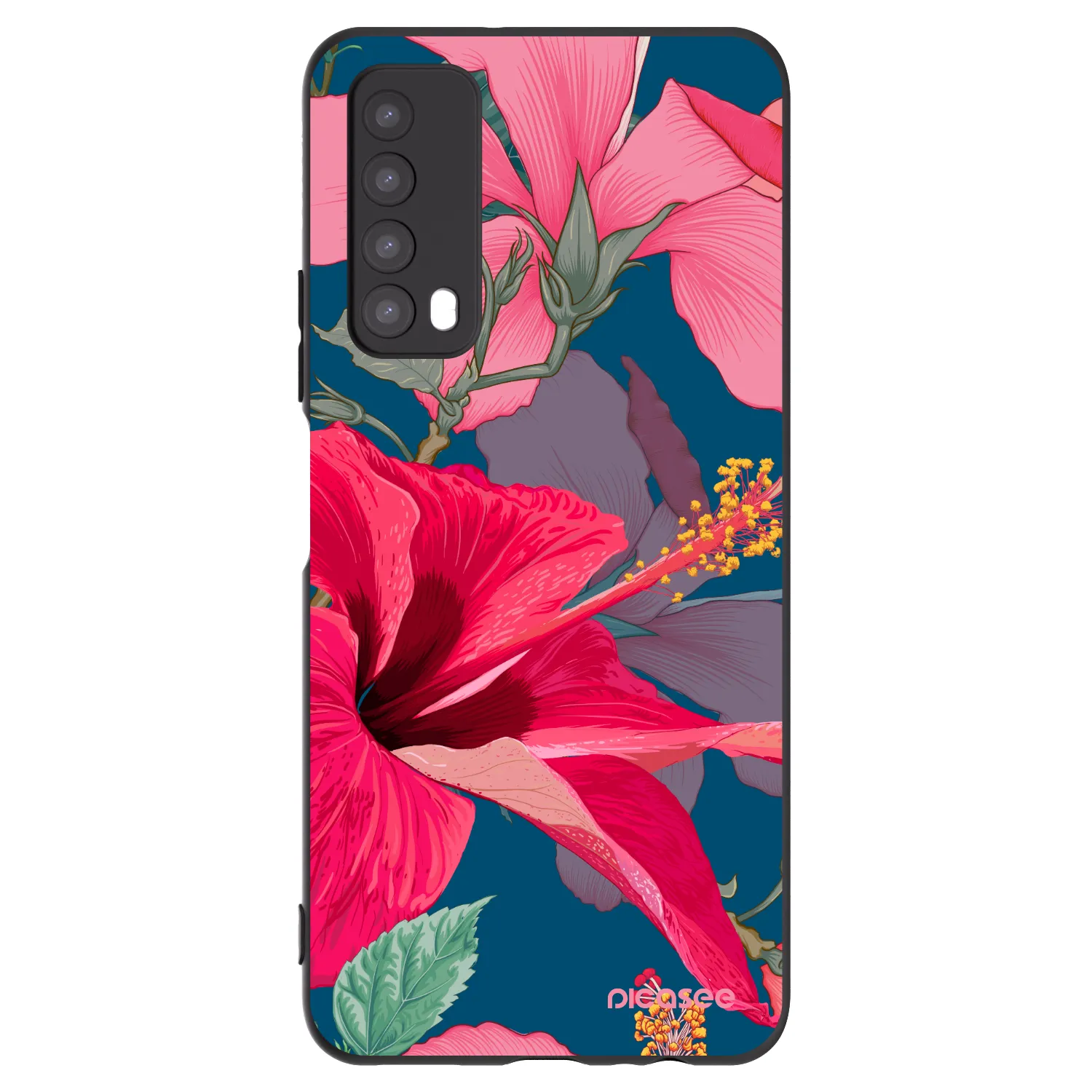 Picasee Μαύρη θήκη σιλικόνης για Huawei P Smart 2021 - Hibiscus