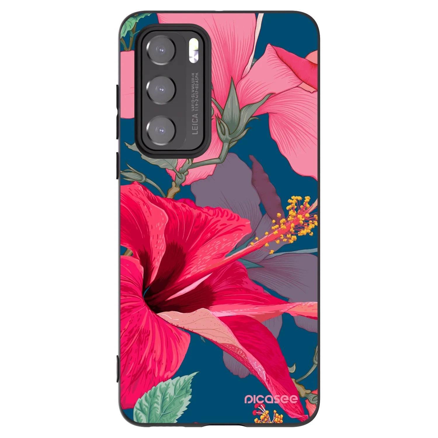 Picasee Μαύρη θήκη σιλικόνης για Huawei P40 - Hibiscus