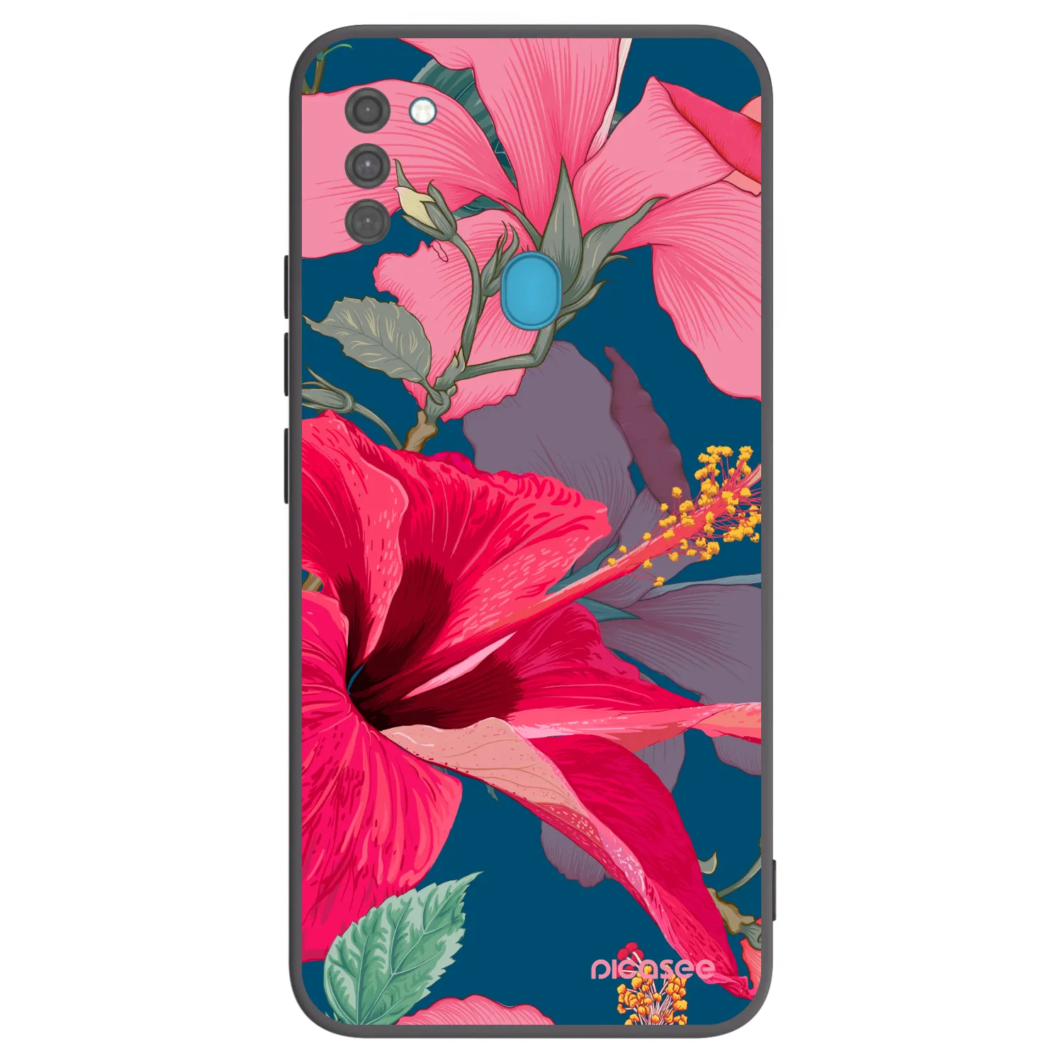 Picasee Μαύρη θήκη σιλικόνης για Samsung Galaxy M11 - Hibiscus