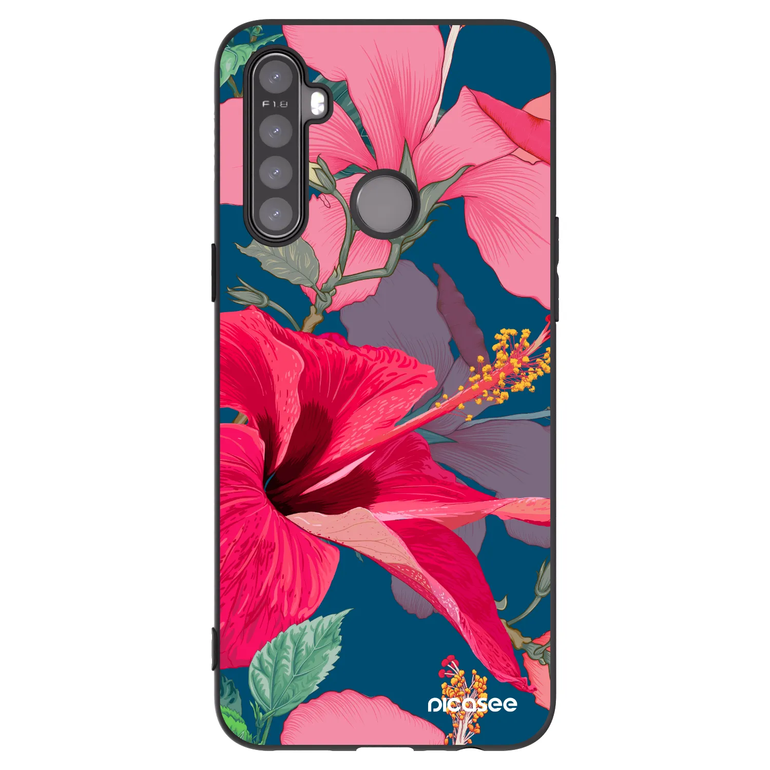 Picasee Μαύρη θήκη σιλικόνης για Realme 5 - Hibiscus