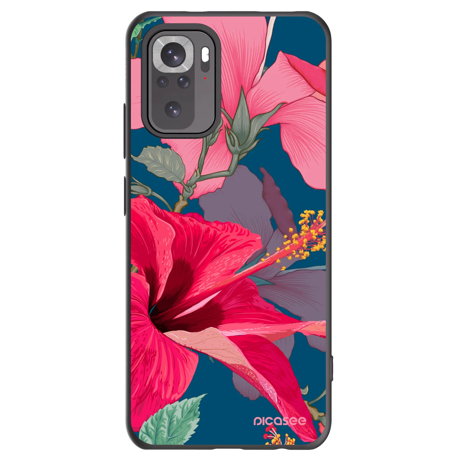 Picasee Μαύρη θήκη σιλικόνης για Xiaomi Redmi Note 10 - Hibiscus
