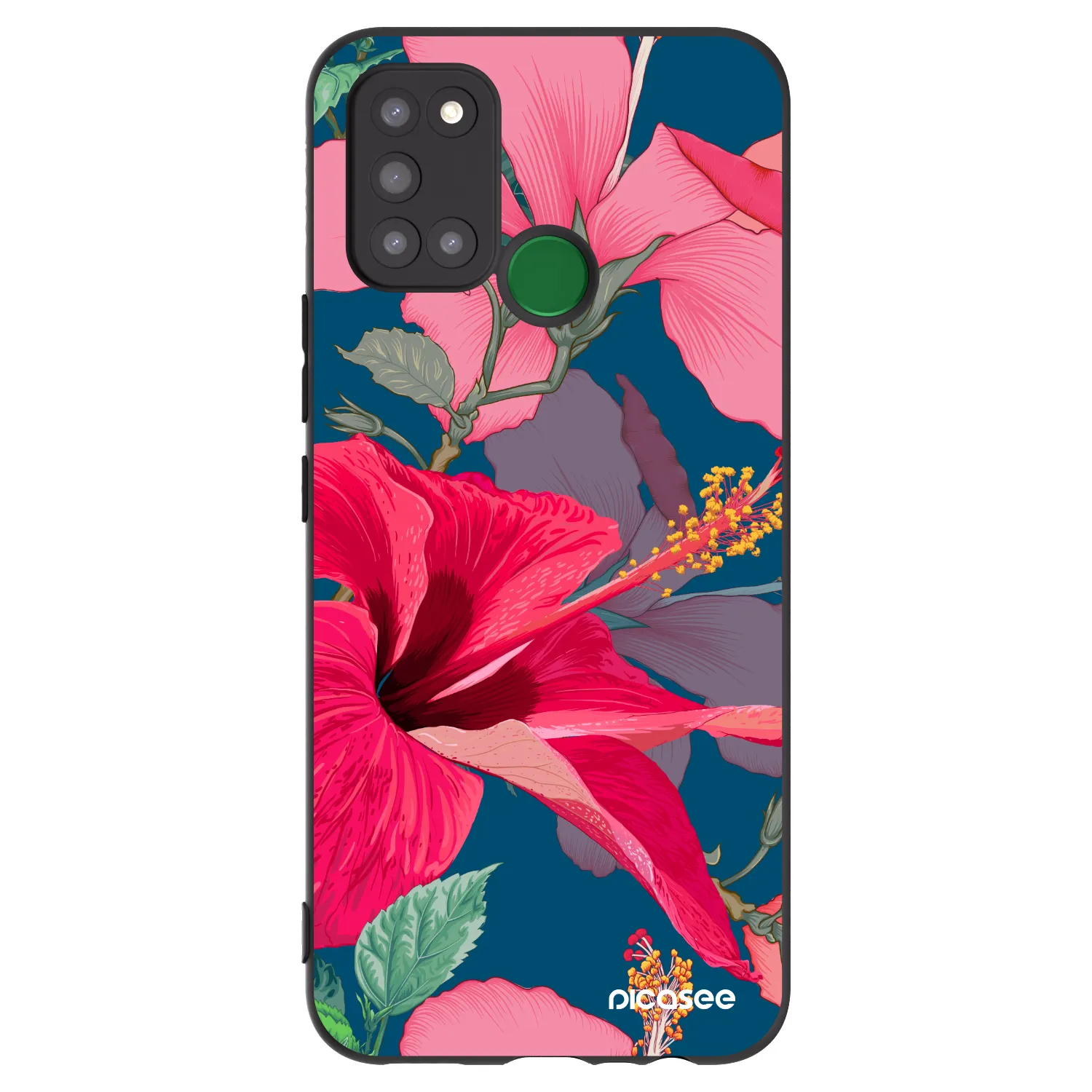 Picasee Μαύρη θήκη σιλικόνης για Realme 7i - Hibiscus