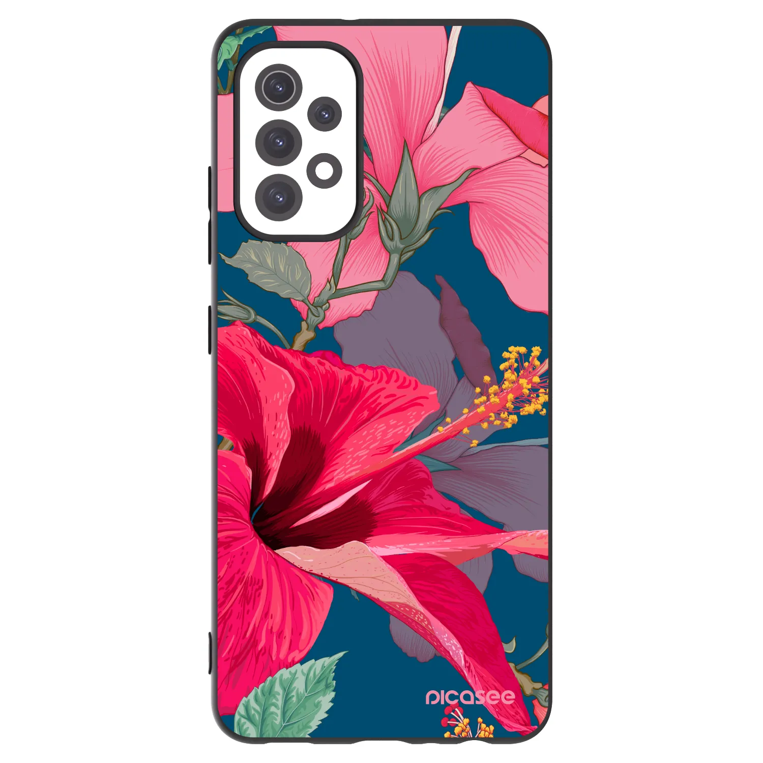 Picasee Μαύρη θήκη σιλικόνης για Samsung Galaxy A32 5G A326B - Hibiscus