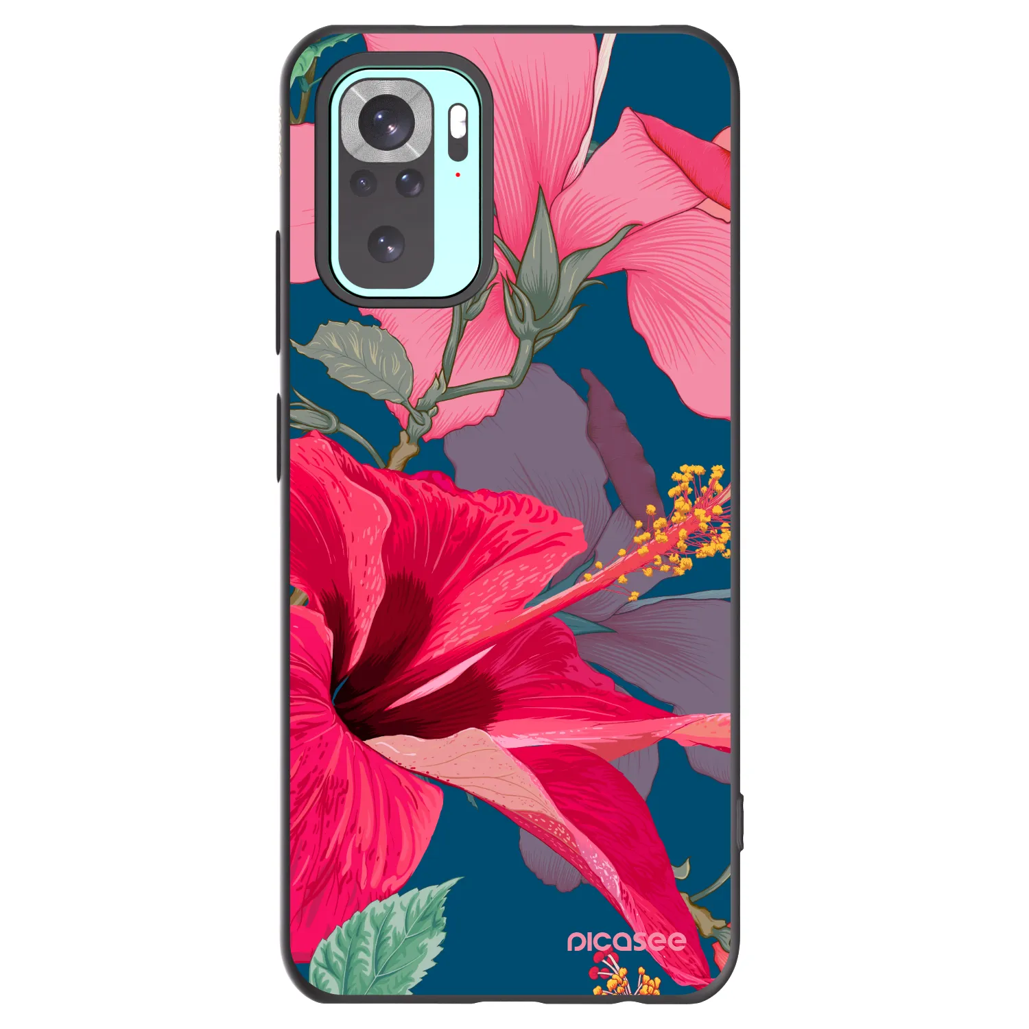 Picasee Μαύρη θήκη σιλικόνης για Xiaomi Redmi Note 10 Pro - Hibiscus