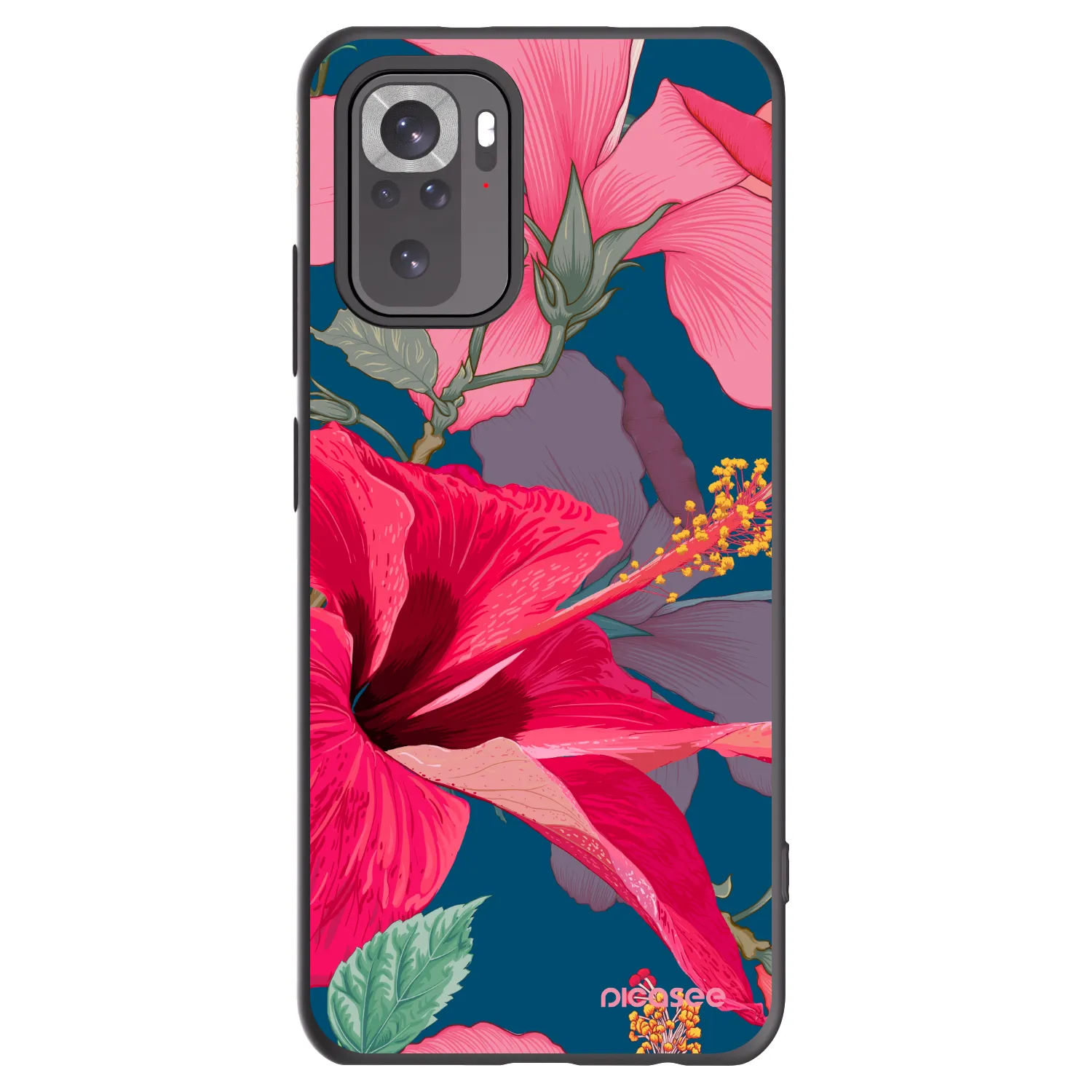 Picasee Μαύρη θήκη σιλικόνης για Xiaomi Redmi Note 10S - Hibiscus