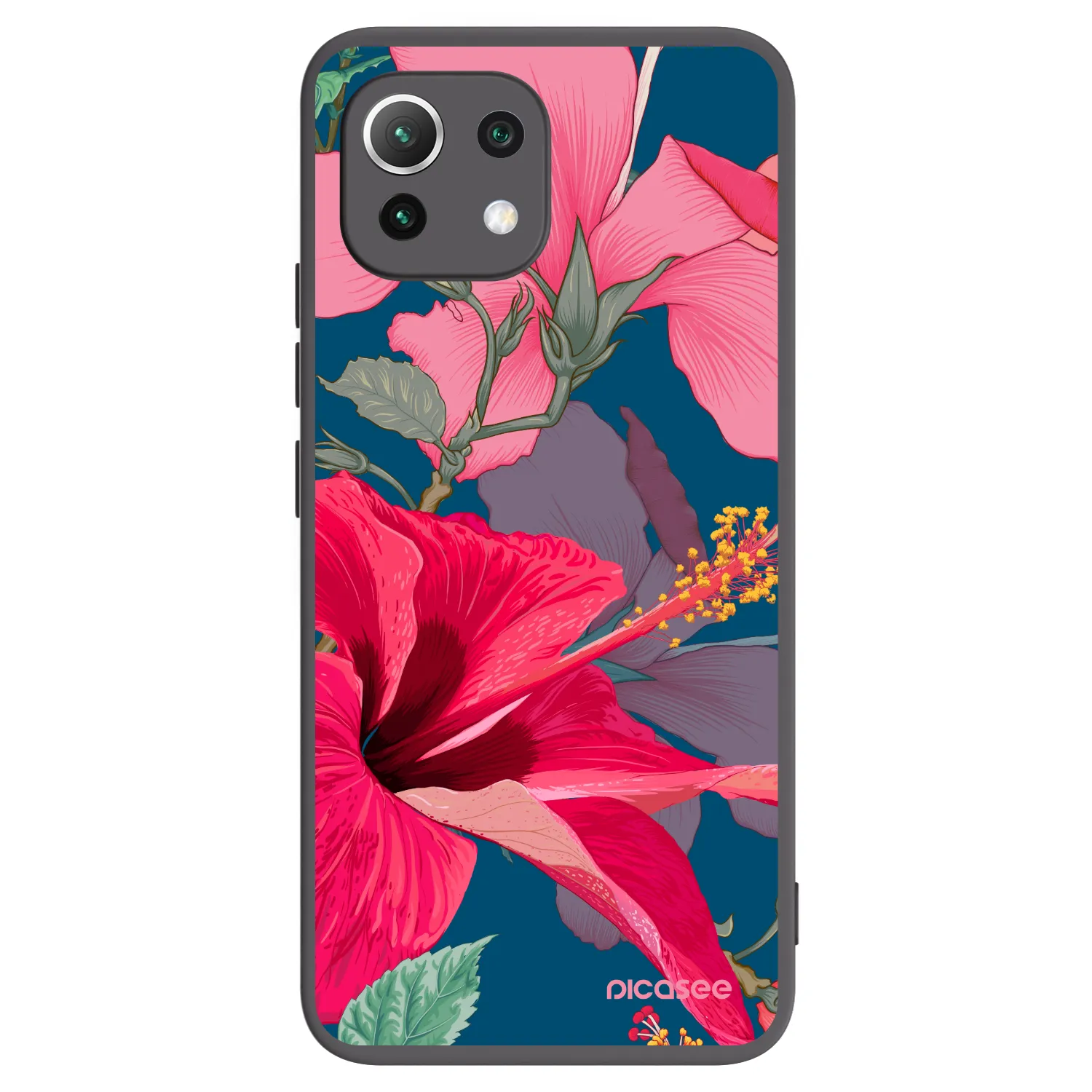 Picasee Μαύρη θήκη σιλικόνης για Xiaomi Mi 11 Lite - Hibiscus