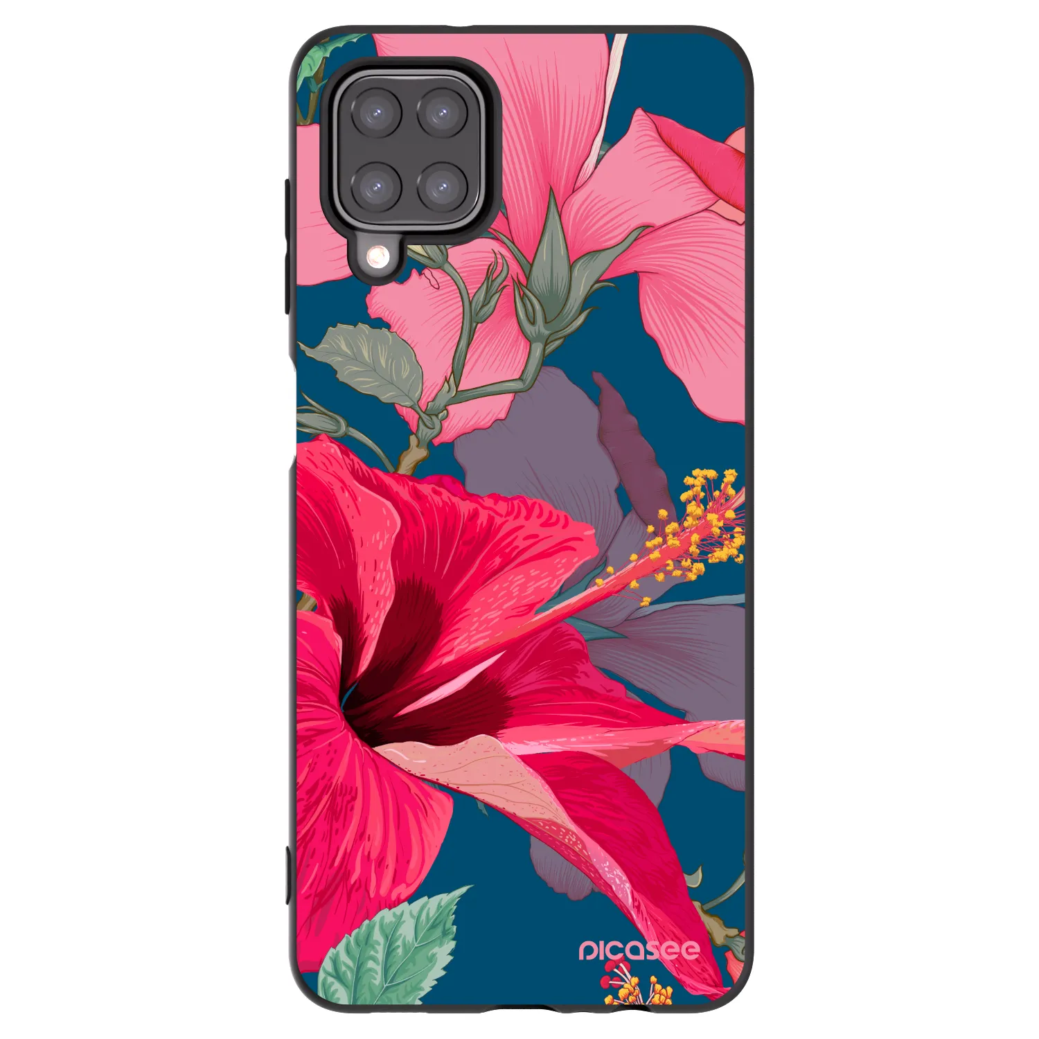 Picasee Μαύρη θήκη σιλικόνης για Samsung Galaxy M12 M127F - Hibiscus