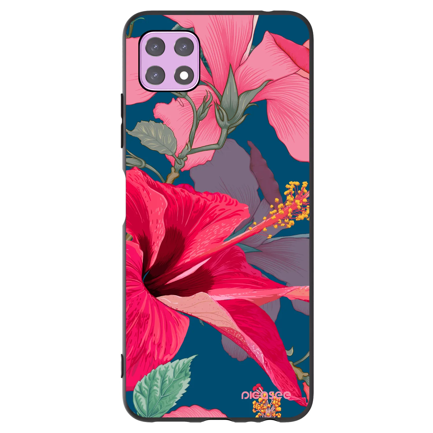 Picasee Μαύρη θήκη σιλικόνης για Samsung Galaxy A22 A226B 5G - Hibiscus