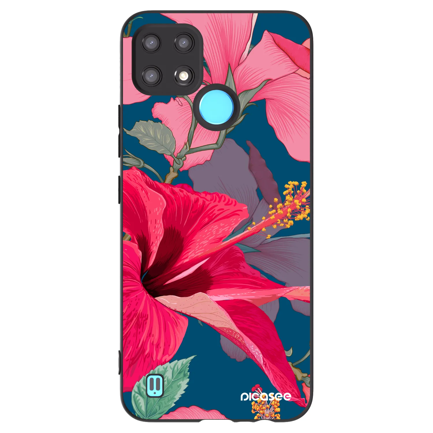 Picasee Μαύρη θήκη σιλικόνης για Realme C21 - Hibiscus