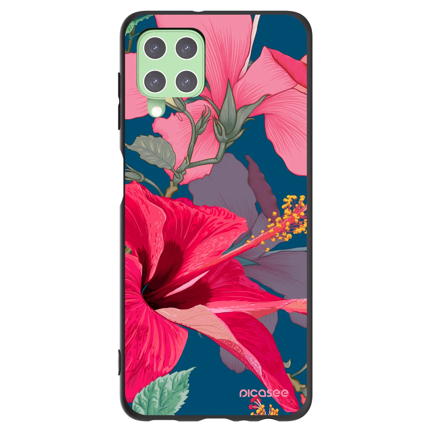Picasee Μαύρη θήκη σιλικόνης για Samsung Galaxy A22 A225F 4G - Hibiscus