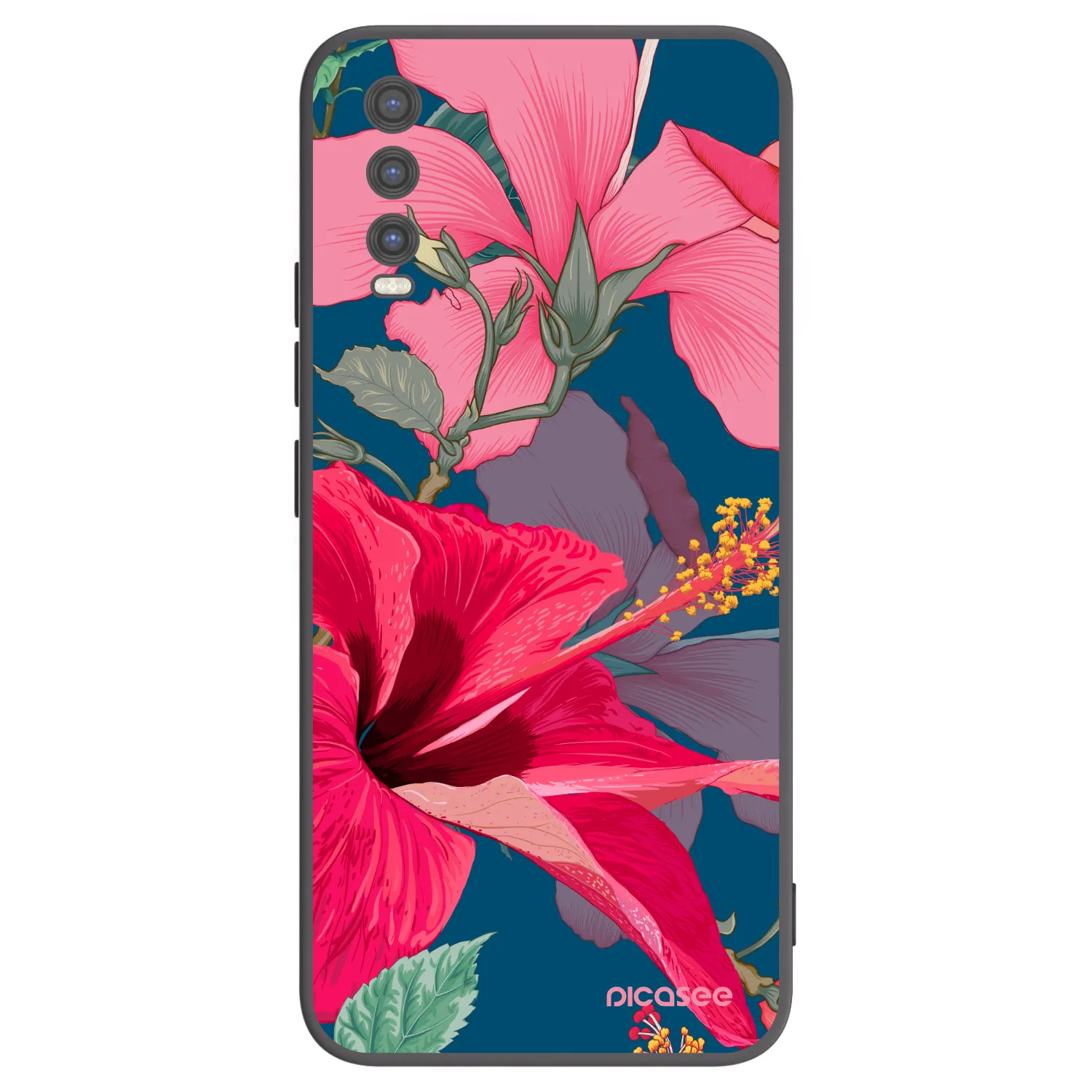 Picasee Μαύρη θήκη σιλικόνης για Vivo Y20s - Hibiscus