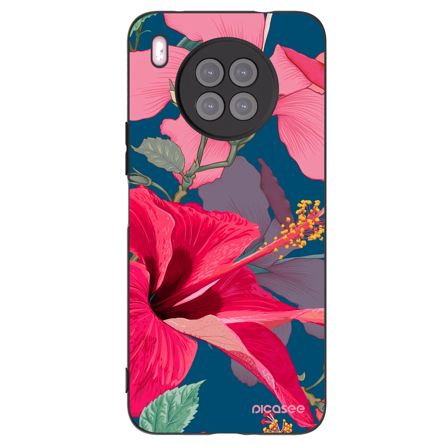 Picasee Μαύρη θήκη σιλικόνης για Huawei Nova 8i - Hibiscus