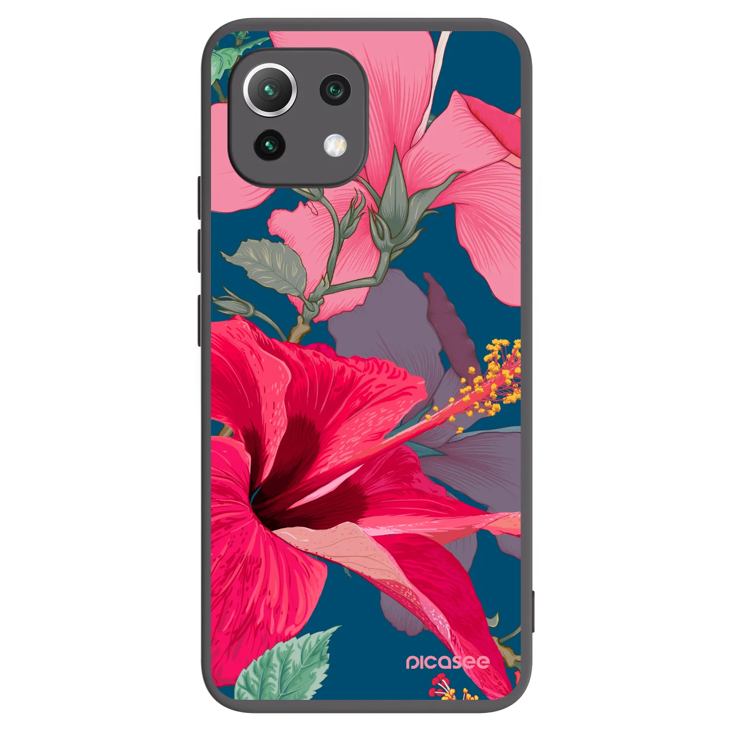 Picasee Μαύρη θήκη σιλικόνης για Xiaomi 11 Lite 5G NE - Hibiscus