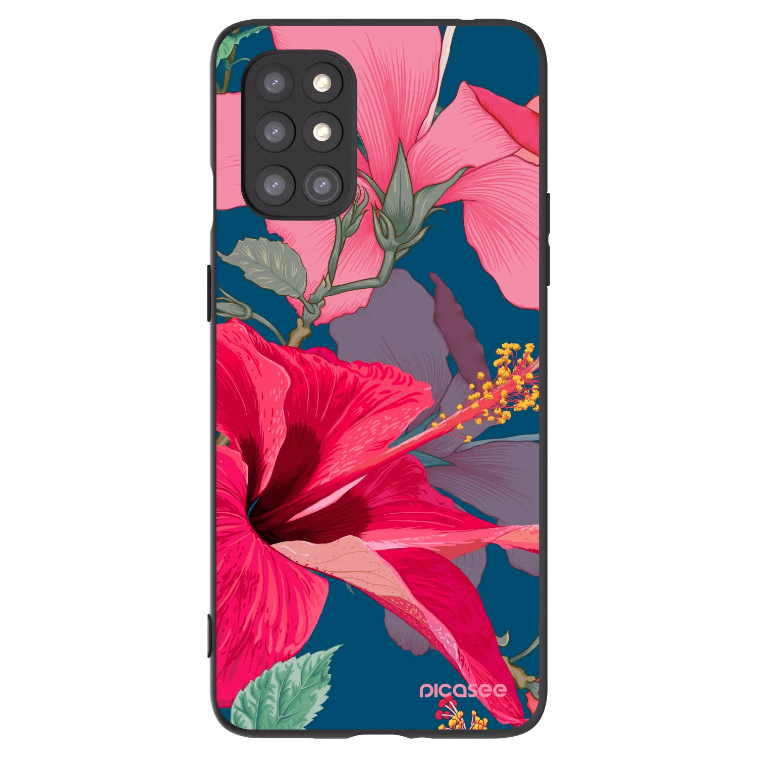 Picasee Μαύρη θήκη σιλικόνης για OnePlus 8T - Hibiscus