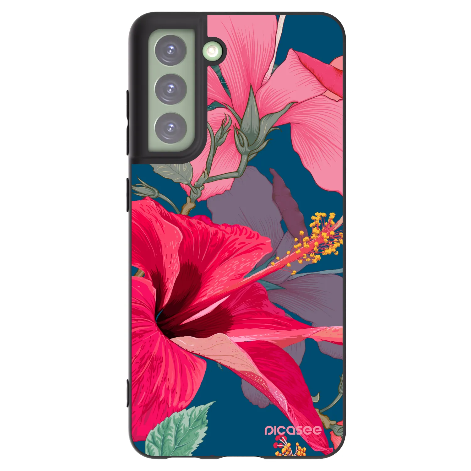 Picasee Μαύρη θήκη σιλικόνης για Samsung Galaxy S21 FE 5G - Hibiscus