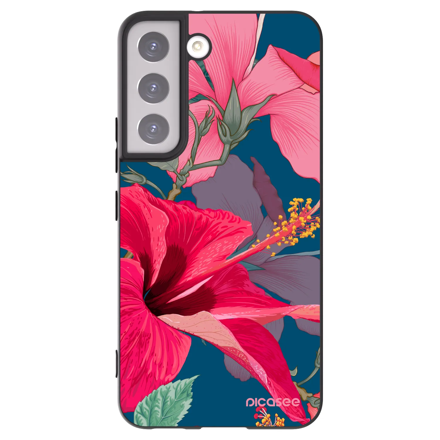 Picasee Μαύρη θήκη σιλικόνης για Samsung Galaxy S22 5G - Hibiscus