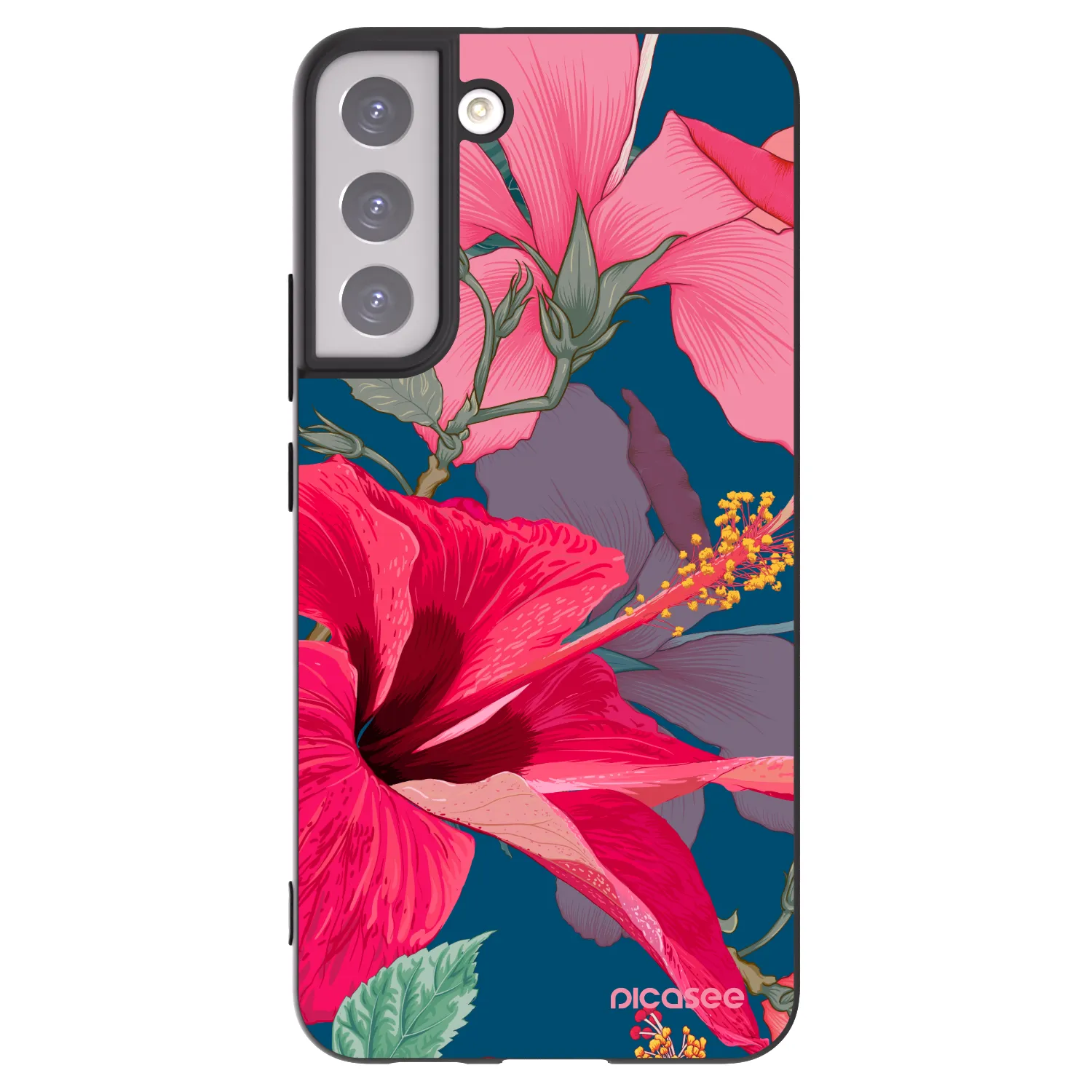 Picasee Μαύρη θήκη σιλικόνης για Samsung Galaxy S22+ 5G - Hibiscus