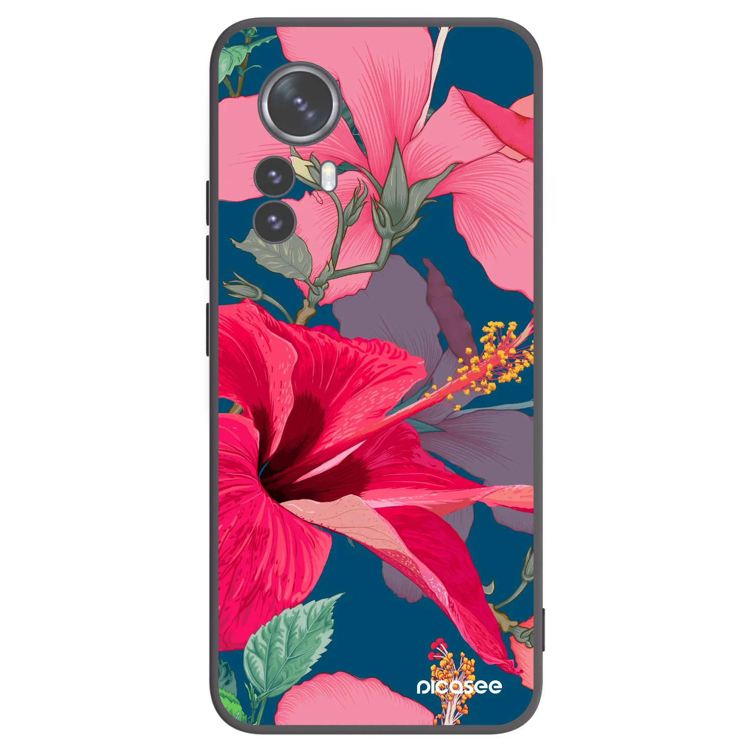 Picasee Μαύρη θήκη σιλικόνης για Xiaomi 12 Pro - Hibiscus