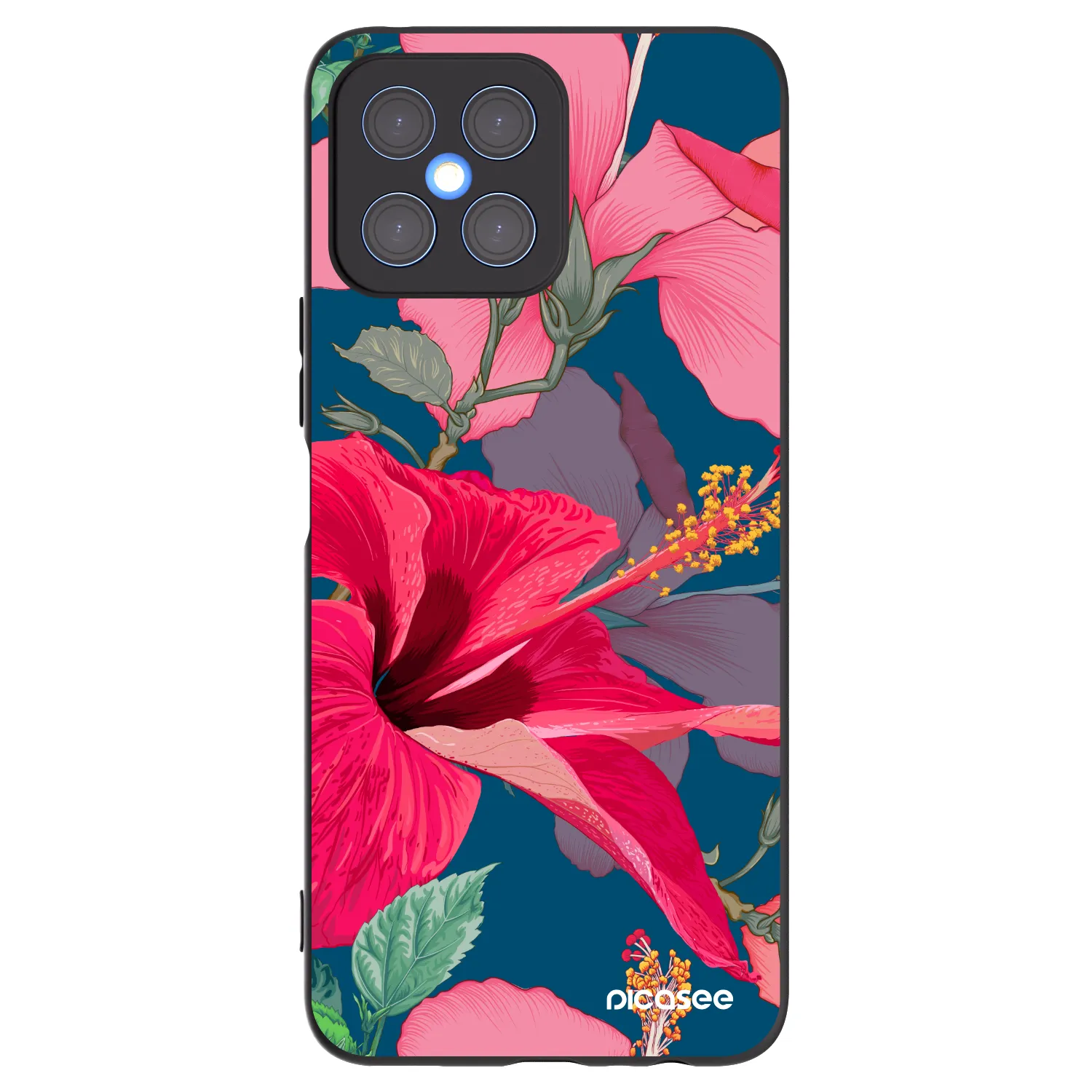Picasee Μαύρη θήκη σιλικόνης για Honor X8 4G - Hibiscus