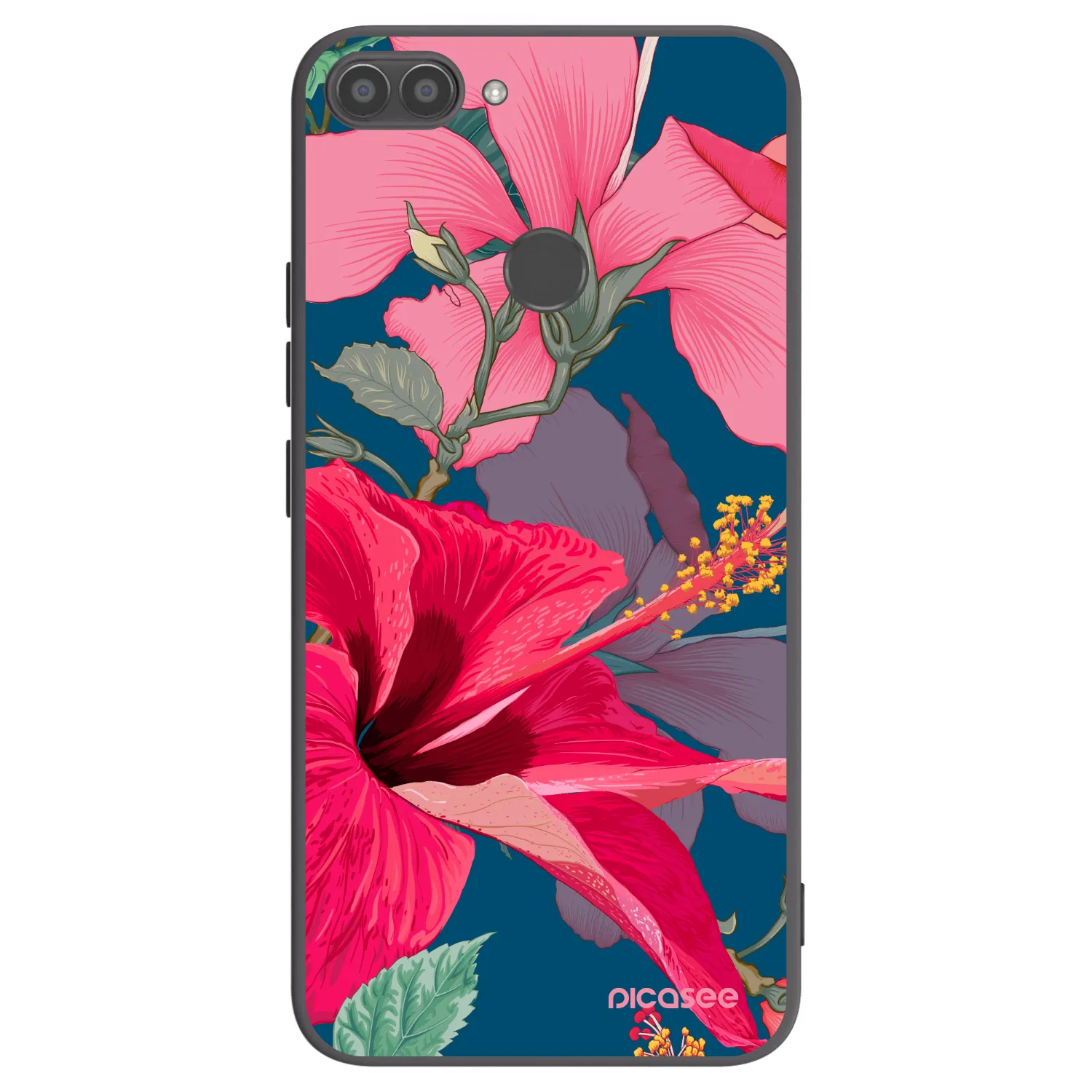 Picasee Μαύρη θήκη σιλικόνης για Huawei P Smart - Hibiscus