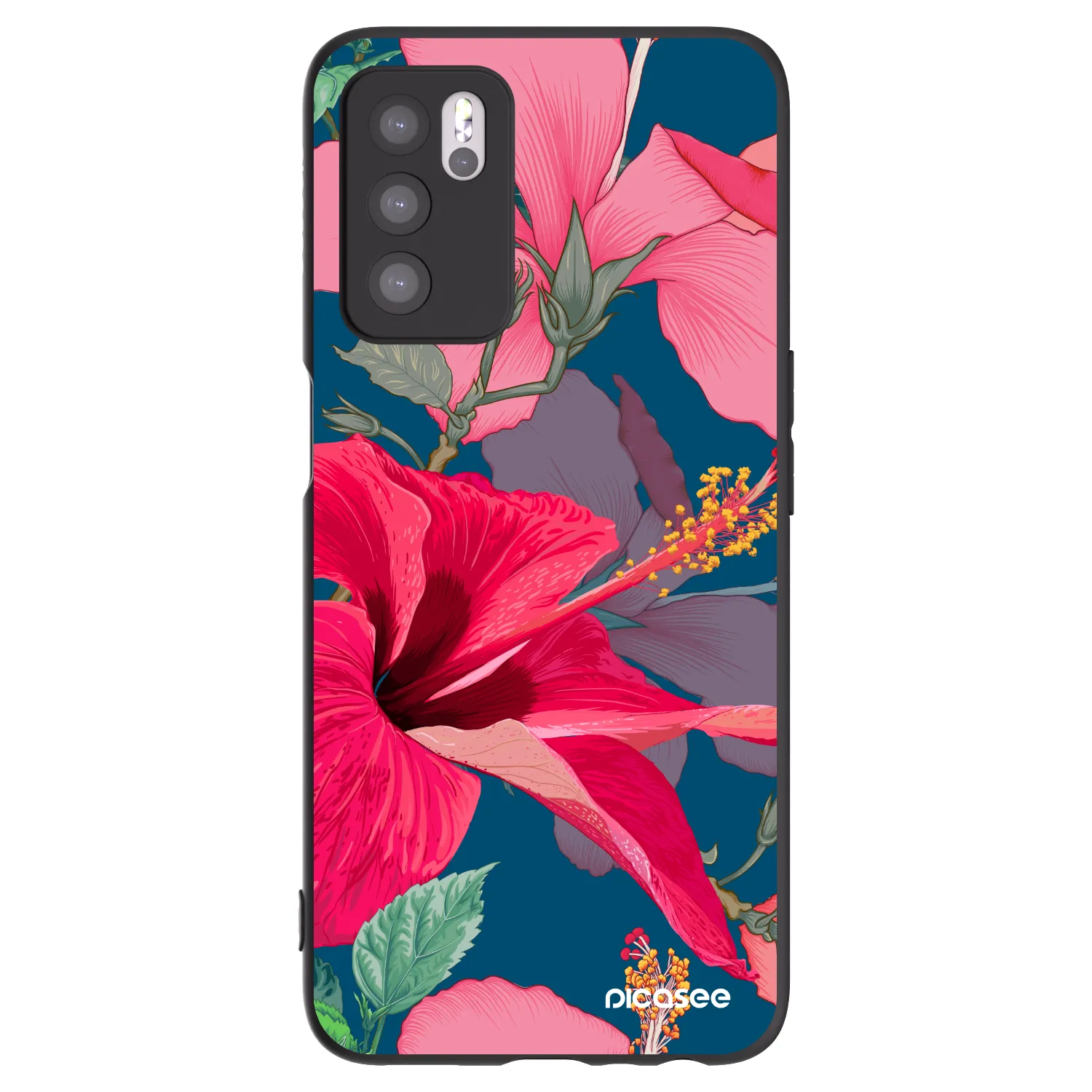 Picasee Μαύρη θήκη σιλικόνης για OPPO A16 - Hibiscus
