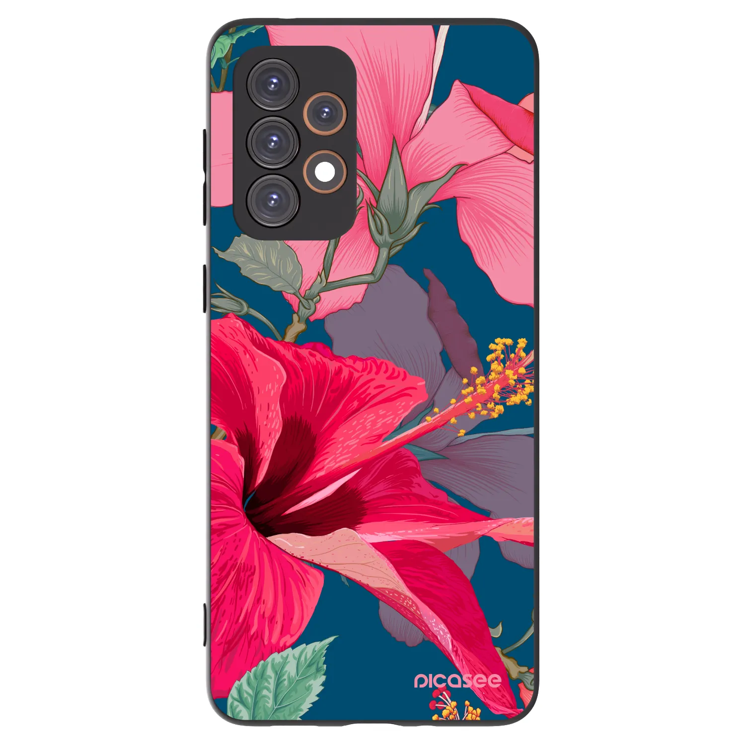Picasee Μαύρη θήκη σιλικόνης για Samsung Galaxy A33 5G A336 - Hibiscus