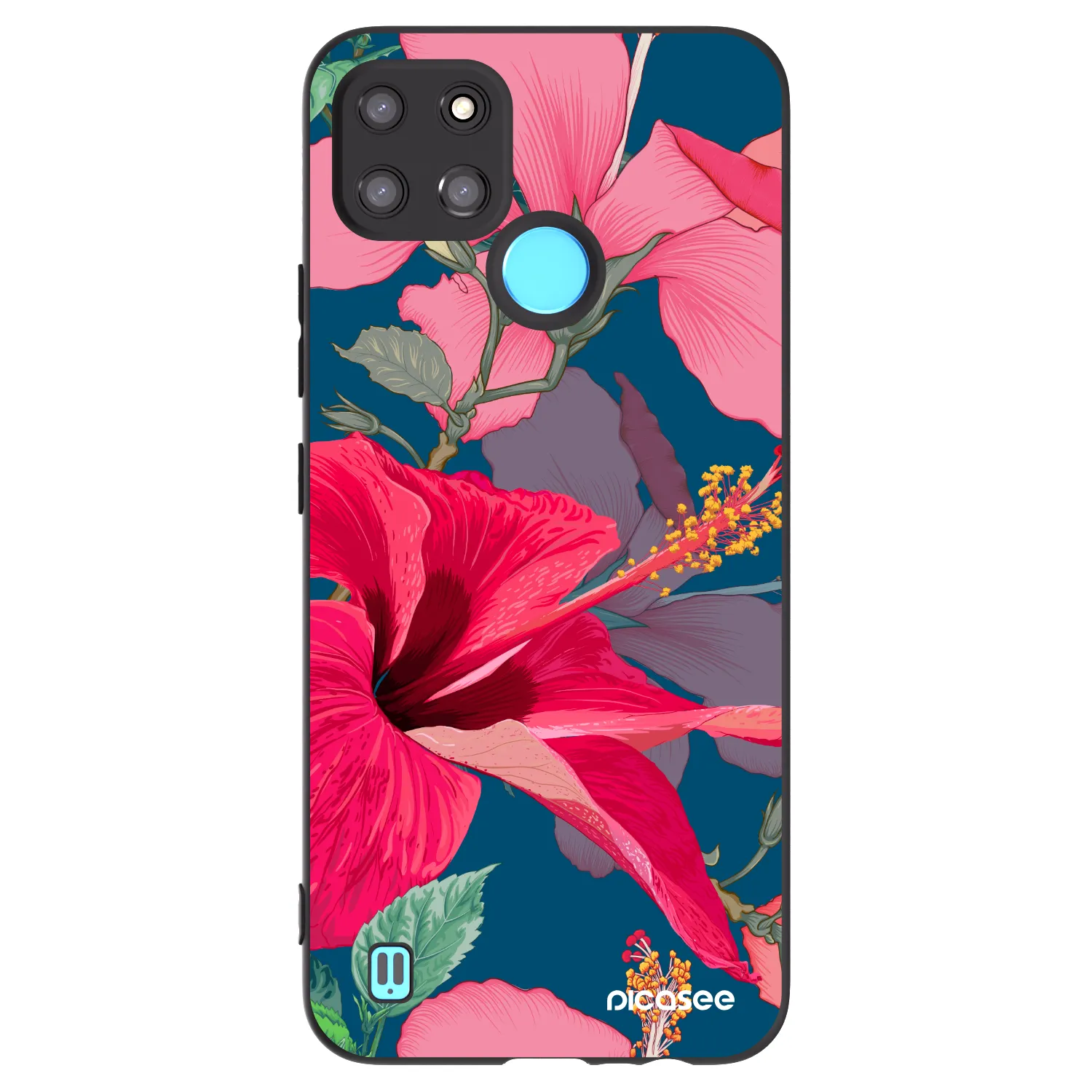 Picasee Μαύρη θήκη σιλικόνης για Realme C21Y - Hibiscus