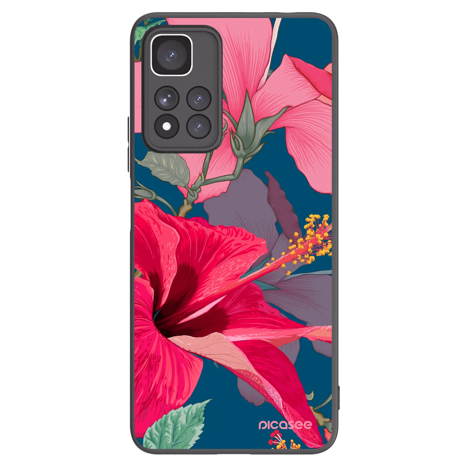 Picasee Μαύρη θήκη σιλικόνης για Xiaomi Redmi Note 11 Pro+ 5G - Hibiscus